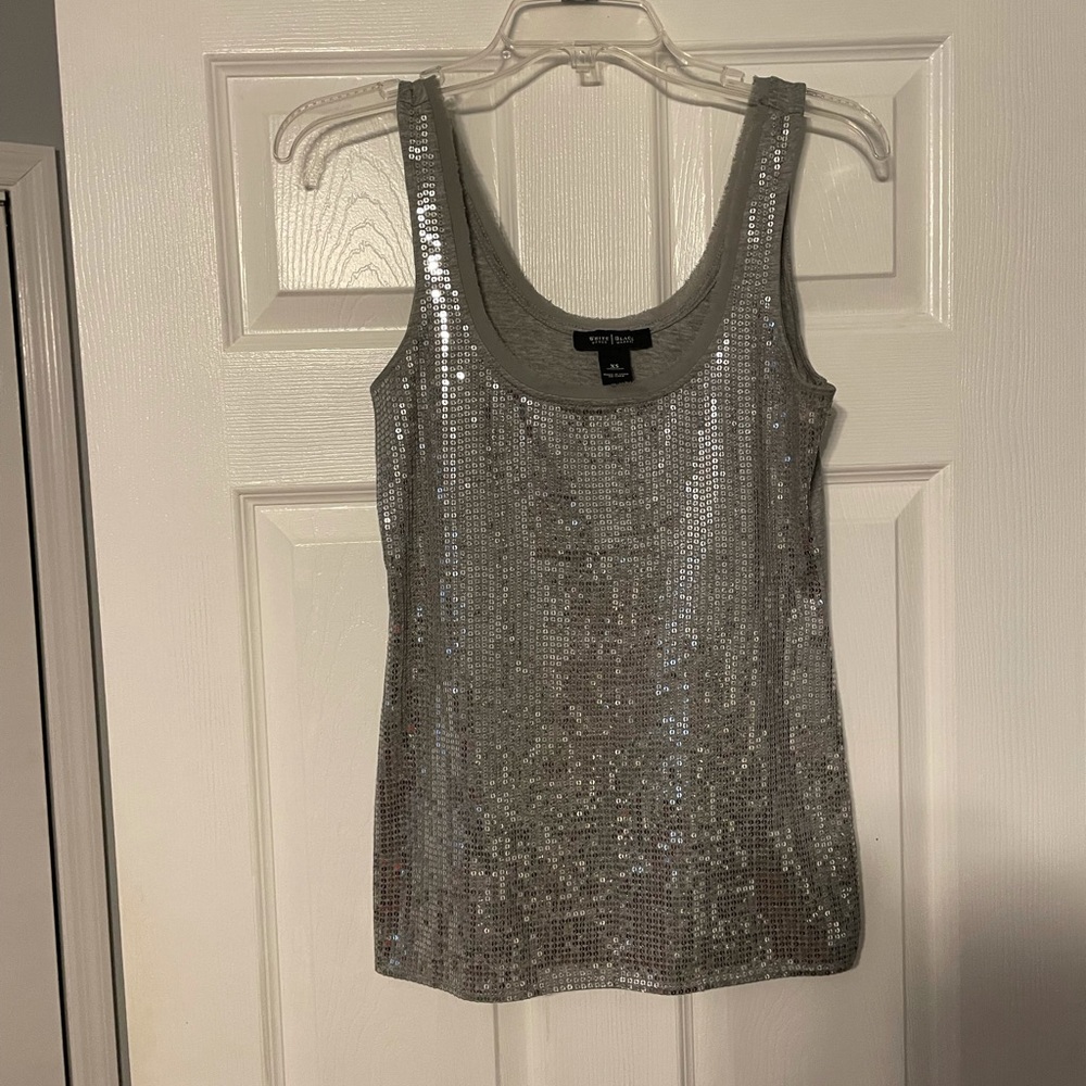 White House Black Market Silver Sequined Tank Top